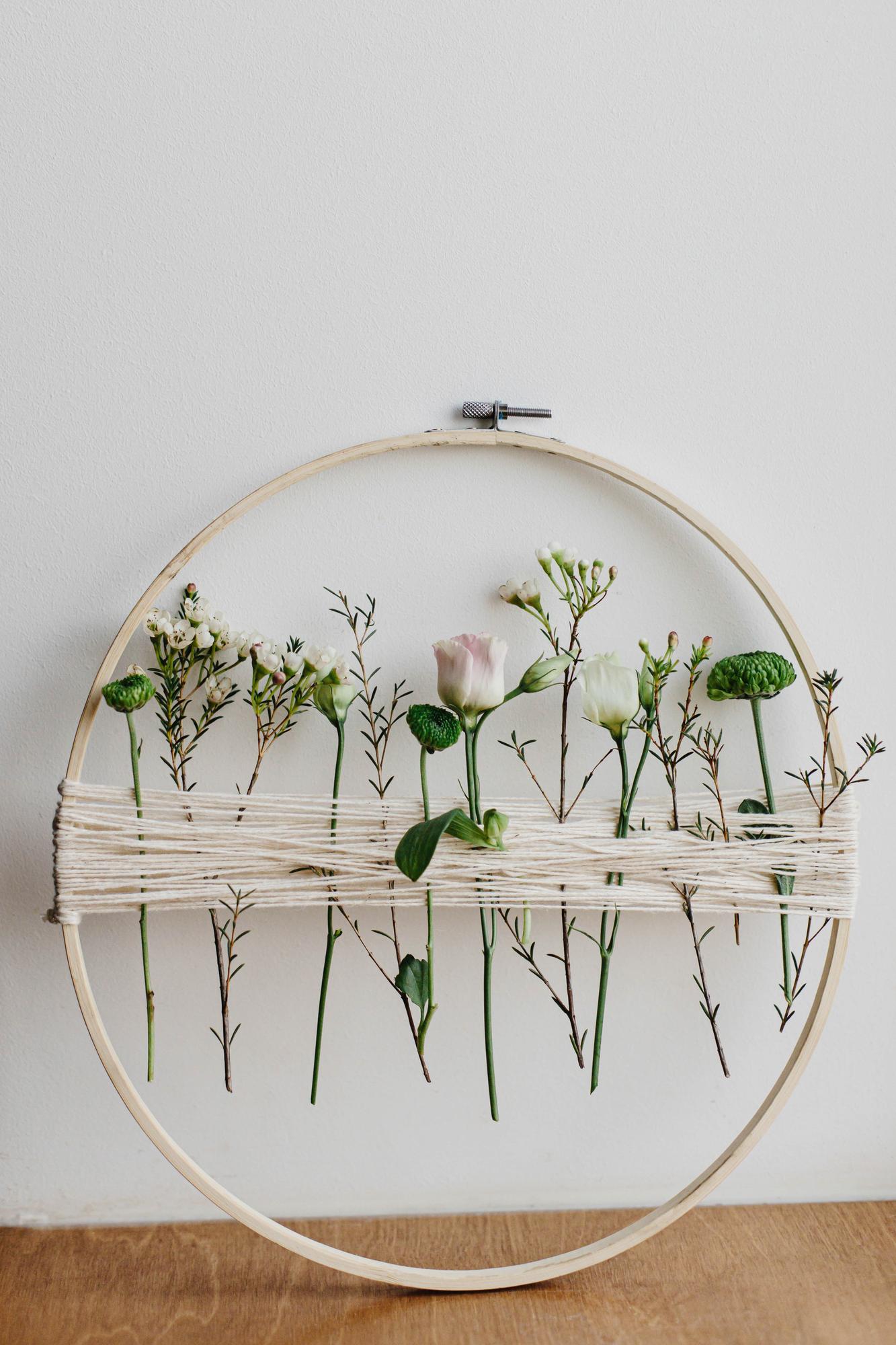 studio window with sunlight on embroidery hoops