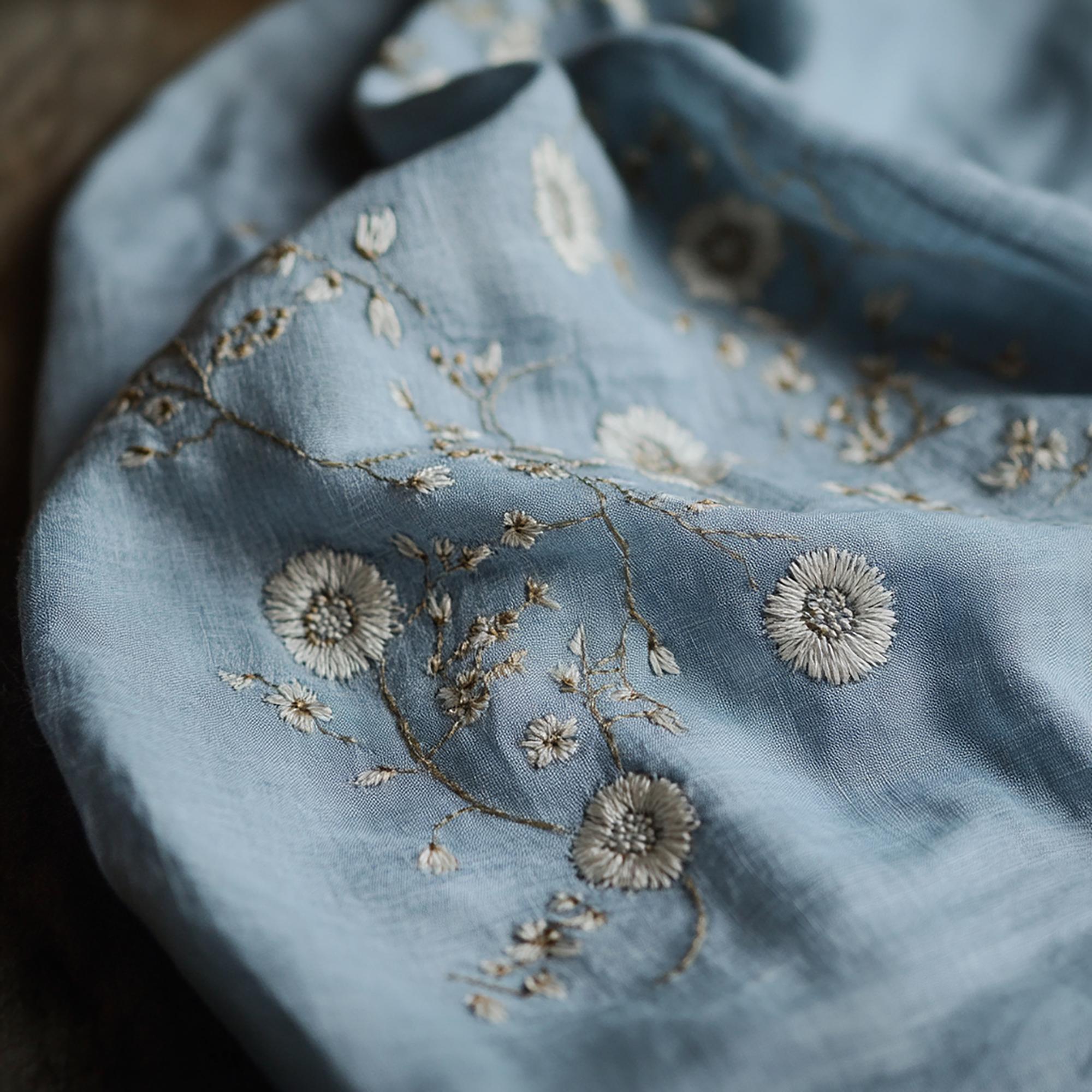 linen jacket with embroidered floral sleeve