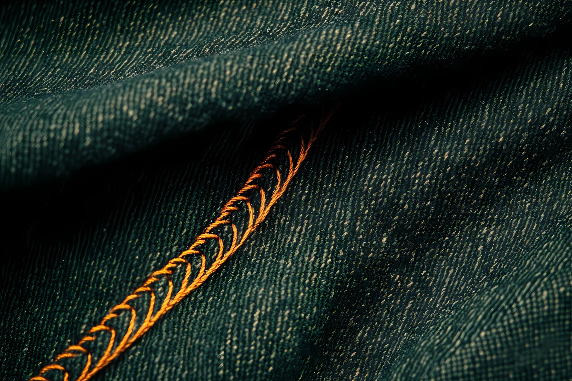 close-up of gold metallic thread detail on dark fabric